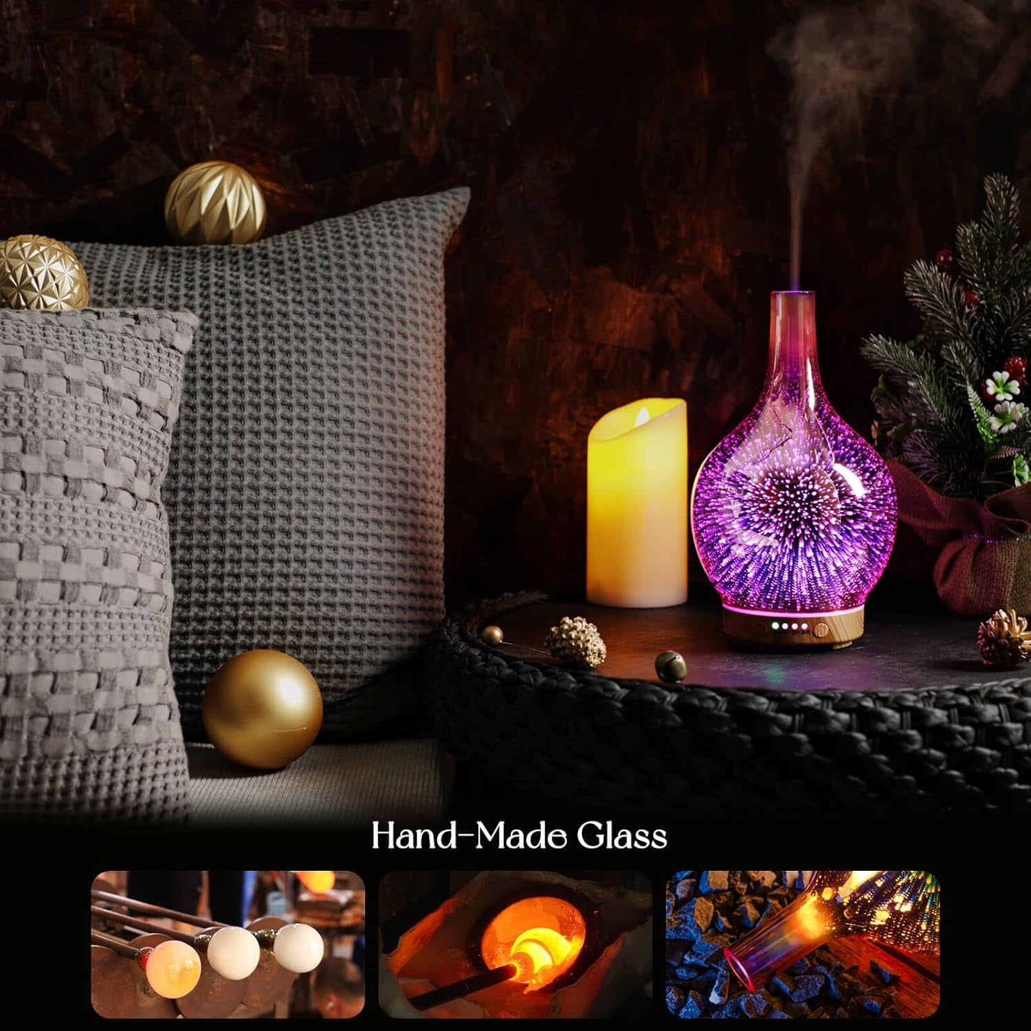 Rose Gold Essential Oil Diffuser 3D Glass Aromatherapy Ultrasonic Humidifier, Waterless Auto-Off, Timer Setting, BPA Free, Air Refresh for Home Hotel Yoga Leisure SPA Gift 150Ml