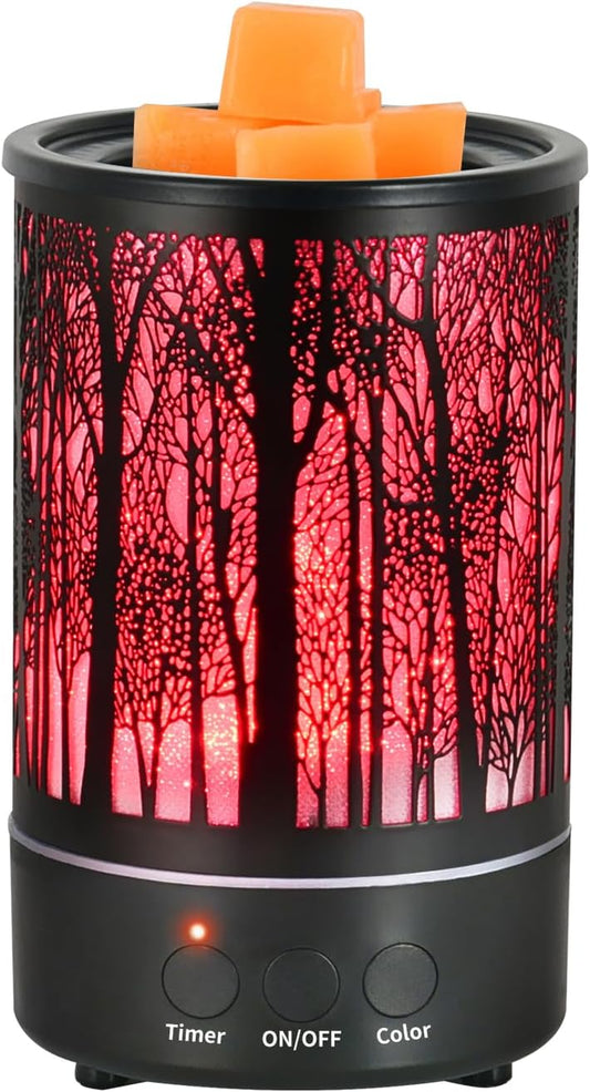 Wax Melt Warmer for Scented Wax with Timer LED Colors Charging Lighting Oil Lamp Wax Melts Burner Electric Melter Candle Warmer Classic Black Forest Design for Fragrance Home Décor,Gifts